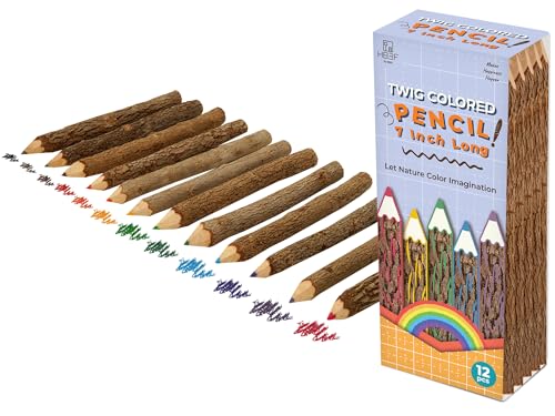 BSIRI Bark 7 Inch Colors Pencils Set Assorted-Stick Twig of Wood Pencils Outdoor Colored Wooden Pencil Tree for Child Camping Decorations Color Wood, Color Pencils for Adult Wedding Decorations
