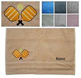Handmade Handtuch 50 x 90 cm Pickleball Pickle Ball Paddle bestickt Wunschtext Name Geschenk Wunschfarbe