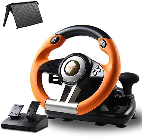 Game Racing Wheel, PXN-V3II 180° Competition Racing Steering Wheel with Universal USB Port and with Pedal, Suitable for PC, PS3, PS4, Xbox One, Xbox Series S&X, Nintendo Switch - Orange