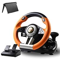 Game Racing Wheel, PXN-V3II 180° Competition Racing Steering Wheel with Universal USB Port and with Pedal, Suitable for PC, PS3, PS4, Xbox One, Xbox Series S&amp;X, Nintendo Switch - Orange