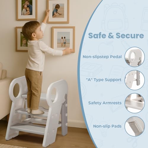 Toddler Step Stool for Bathroom Sink, Adjustable 3 Step Stop for Kids with Handles, Non-Slip Pads, Toilet Stool Potty Training, Kitchen Standing Tower for Bedroom Kitchen Counter Helper by esemoil - Image 4