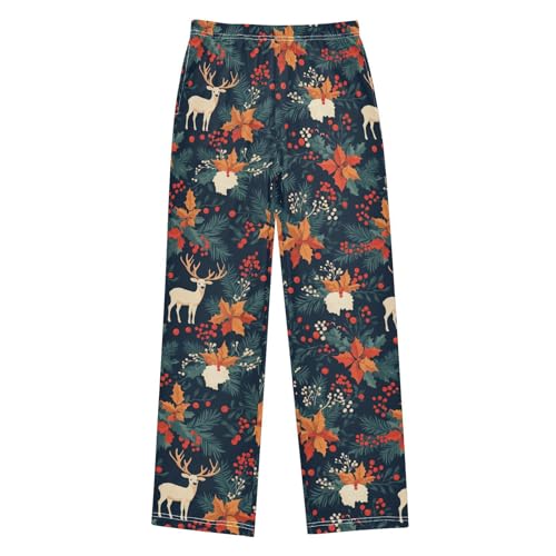 Boys' Pants Christmas Berry Deers Leaves Long Bottoms Jogger Pants Elastic Waist Trousers with Pockets S-XL