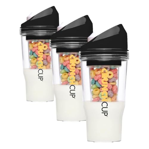 CRUNCHCUP XL Portable Cereal Cup for Breakfast On the Go - Black (Pack of 3)