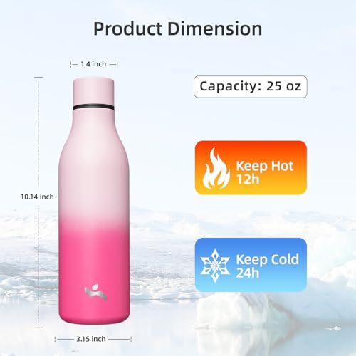 Image of Konokyo 25 oz Insulated Stainless Steel Metal Water Bottle with Strap | BPA-free, leak-proof, dishwasher-safe reusable bottle with strap for gym, school, hiking, outdoor travel & hydration