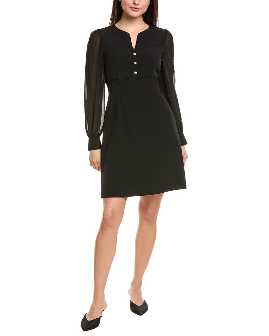 Anne Klein Women's Anne Black Long Slv Button Detail Dress, 18
