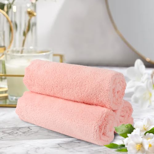 Image of Orighty Ultra Soft Washcloths 48 Pack, Premium Microfiber Towel Sets 12 x 12 inches, Absorbent and Quick Drying Coral Velvet Washcloth, Multi-Purpose Wash Cloths for Bathroom, Hotel, and Gym (Pink)