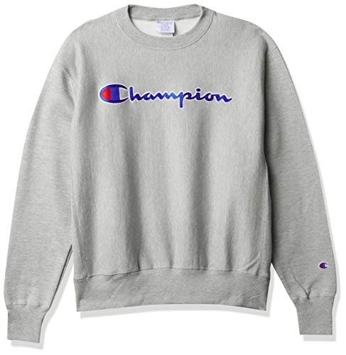 Champion LIFE Men's Reverse Weave Sweatshirt, oxford gray/CHAINSTITCH script, Large