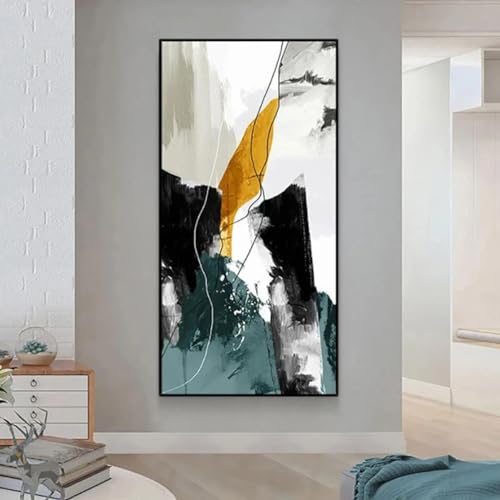 Tableau abstrait jaune et gris decoration salon pour sublimer un mur au style nordique