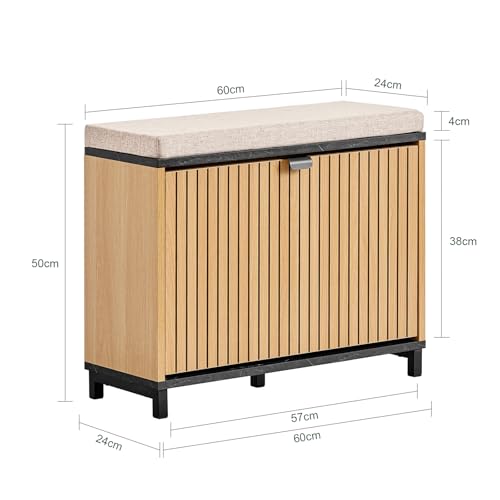 SoBuy Banco Recibidor Entrada con Almacenamiento, Zapatero Estrecho Entrada Recibidor con Asiento, 60x24x50 cm, para Pasillos Pequeños, Negro y Madera, FSR201-N - imagen 3