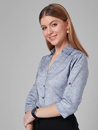 Image of Style Quotient Women Solid Navy Viscose Rayon Semi Formal Shirt