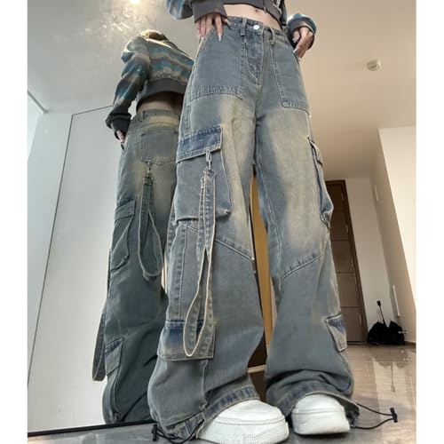 Fashion Gothic Y2K Straight Leg High Waisted Jeans for Women Casual Vintage Patchwork Baggy Denim Pants4