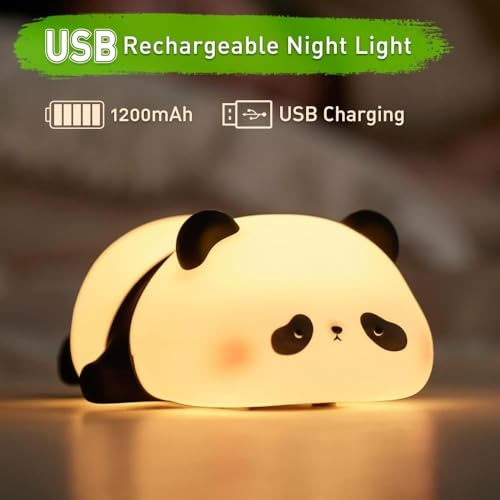 Image of One94Store Kids Sleeping Panda Touch Silicone Night Lamp - Rechargeable LED Bedside Lamp for Children's Bedroom, Romantic Decor, Valentine Day Gift, Love Gift for Her, Couple Gift