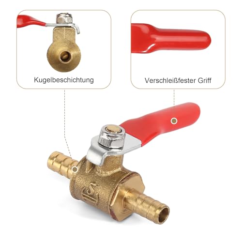5 Stück 6mm 2 Wege Absperrkugelhahn mit 10 Klemmen, Absperrhahn Kugelhahn 1/4 zoll Benzinhahn 6mm Kugelhahn Absperrventil Gerade Absperrhahn für Luft Gas Kraftstoffleitung Absperrung