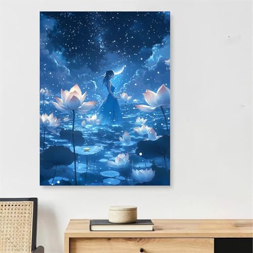 Paint by numbers Lotus grand format 70x100cm avec pinceaux et couleurs acryliques