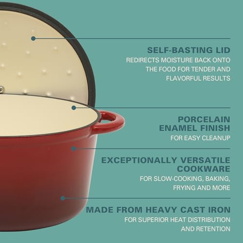 Image of Gibson Home Addlestone 7 Qt Enameled Cast Iron Dutch Oven Pot with Lid - Round, Oven Safe to 500F, Ideal for Bread Baking & Stews - Gradient Red