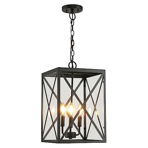 Smeike Large Outdoor Pendant Light Fixtures, 3-Light Exterior Chandelier with Waterproof Clear Glass, Adjustable Outside Hanging Pendant Light Matte Black Finish for Patio, Porch, Entryway Cover