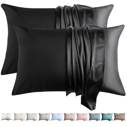 WLOSJ 100% Silk Pillow Cases 2 Pack Standard Size Mulberry Silk Pillowcase for Hair and Skin Set of...
