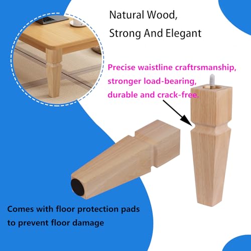 Texphw 30 Inch Square Unfinished Oak Furniture Legs - Heavy Duty Mid Century Tall Wooden Legs Set of 4 for Tables, Bench, Ottomans (Natural) by Texphw - Used condition - Image 7