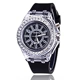 CdyBox Silicone Bling Women Men Watch LED Luminous Colorful Lights Sport Watches Wristwatch (Black)