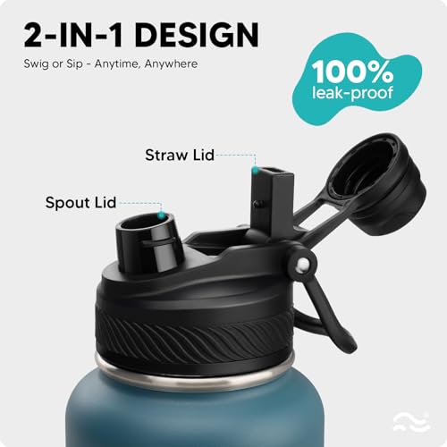 Image of Swigina [2-IN-1 LID] Insulated Water Bottle with Silicone Boot (36hrs Cold /18hrs Hot) - DIY Stickers, Leakproof, BPA Free, 40 oz