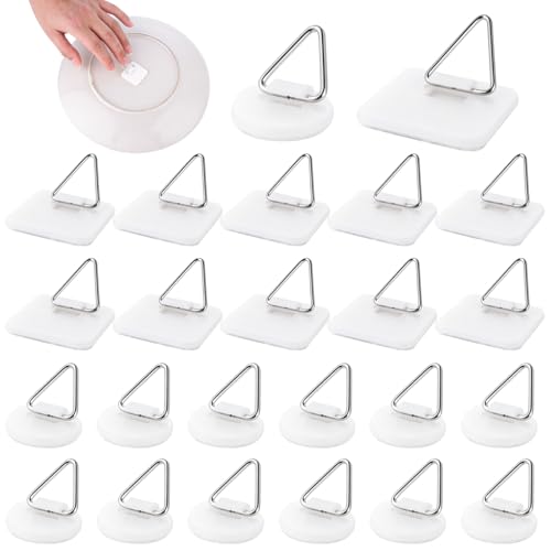 Image of 30 PCS Adhesive Picture Hanger, Plastic Sticky Photo Hooks Foamboard Picture Hanging Hook Without Nails for The Wall Hooks Decorative Plates Wall Art(Round Square)