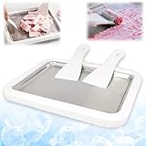 New Rolled Ice Cream Maker (White), Portable Instant Rolled Ice Cream Tray with Dual Scrapers, DIY Rolled Ice Cream Homemade Italian Ice Cream, Sorbet, Frozen Yogurt tray