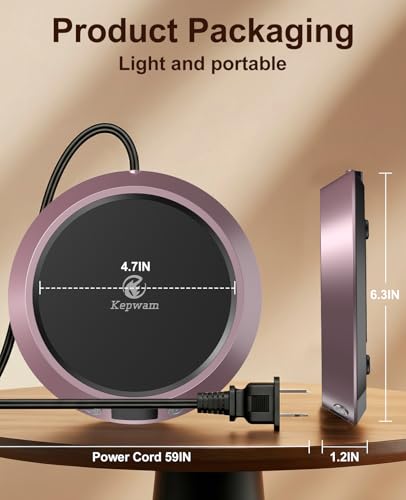 Image of Kepwam Coffee Mug Warmer - 50W Electric Coffee Warmer for Desk 3 Temp Settings & 2-9 Timer Smart Cup Warmer for Desk Candle Warmer Plate with LED Lights Beverage Tea Milk Warmer for Home & Office