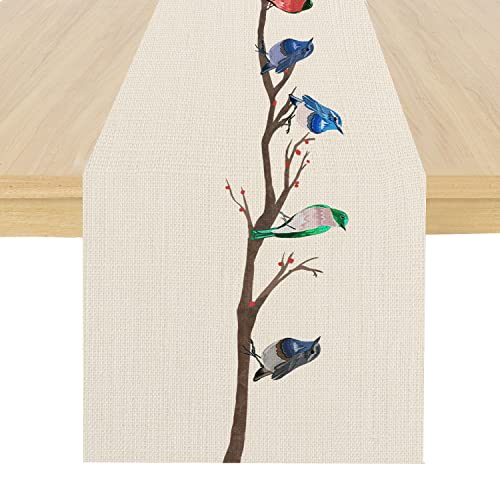 Bird Table Runner -Rustic Table Farmhouse Runner Spring Summer Winter Holiday Kitchen Long Dining Table Decoration For Home Party Decor 14 X 72 Inch Fall Decor Table Runner Birds Table Runner #TOP3
