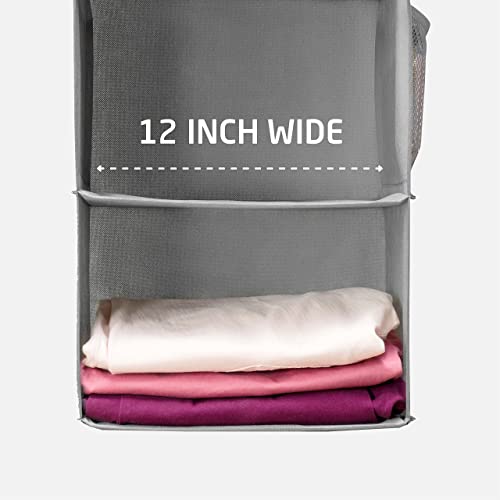 Zober 5 Shelf Hanging Closet Organizer Space Saver, Roomy Breathable Hanging Shelves With (6) Side Accessories Pockets, And 2 Sturdy Hooks, For Clothes Storage, And Shoes, Etc. 12 X 11 ½ X 42 In, Gray #TOP7