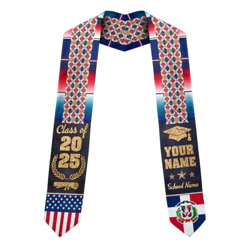 MonkeyVan Personalized Graduation Stole for Dominican Republic Senior, Dominican Flag Graduation Sash Class of 2025 Gifts S342