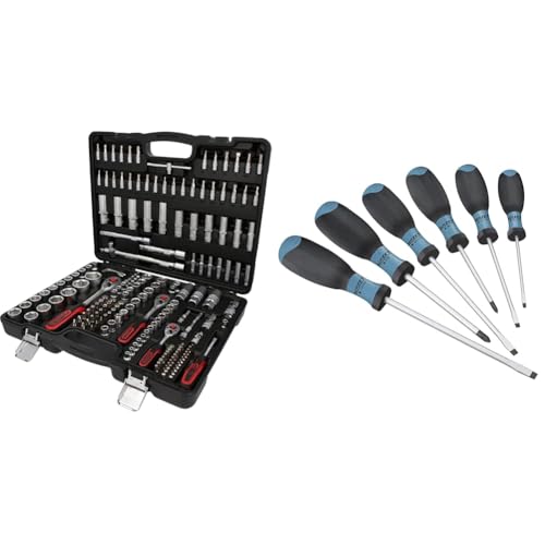 KS Tools 917.0779 1/4 Zoll + 3/8 Zoll + 1/2 Zoll Steckschlüssel-Satz 179-tlg. & HAZET Schraubendreher-Satz 810SPC/6 | 6-teilig mit rutschfestem 3-Komponenten-Griff für hohe Kraftübertragung