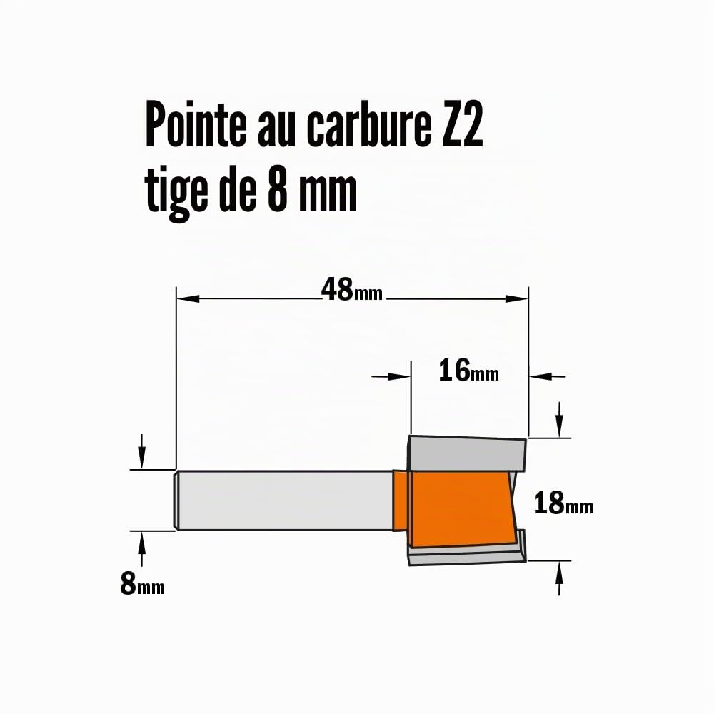 CMT Orange Tools Fraise à défoncer pour charnières 901.180.11 HW Z2 S=8 D=18 I=16 L=48 DR