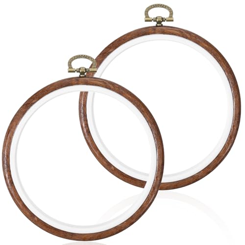 2PCS 5 Inch Embroidery Hoops Frames Round Imitated Wood Cross Stitch Hoop Rings Hanging Embroidery Frame Hoop Circle Display Frame Kits for Embroiderys Handy DIY Ornaments Decoration
