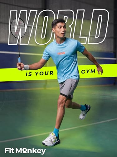 Image of FitMonkey Sports Crew Neck Stretchable Dry Fit T Shirt | Regular Fit Textured T Shirt for Men |Sport T Shirt for Men | Quick Dry Technology with Moisture Control |Breathable & Lightweight