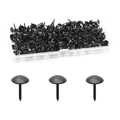 Rierdge 200 Pcs Metal Thumb Tacks Decorative, 2/7" x 1/2" Vintage Thumb Tacks, Heavy Duty Upholstery Tacks for Sofa Furniture DIY Project etc, Black Cover