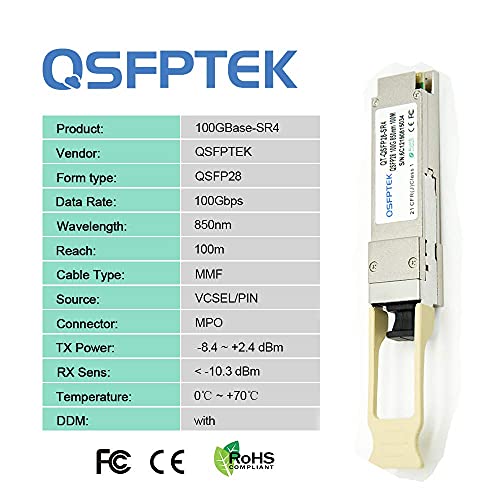 Image of 100GBASE-SR4 100G QSFP28 850nm 100m DOM MTP /MPO MMF Optical Transceiver Module for Mellanox MMA1B00-C100D, Data Center Ethernet and Telecom