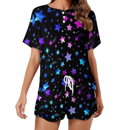 Ensemble de pyjama pour femme à manches courtes et motif étoiles le sleepwear frais d'été