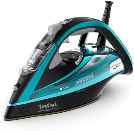 Tefal Dampfbügeleisen Ultimate Pure, 3200 W, 1,2 kg, Micro-Calc-Filter | Durilium Airglide Autoclean-Bügelsohle, automatische Abschaltung, ‎0,35 L Wassertank, Made in France, schwa
