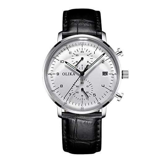 RORIOS Relojes Hombre Reloj Luminoso Analógico de Cuarzo Reloj con Correa de Cuero Multifunción Relojes de Pulsera para Hombres