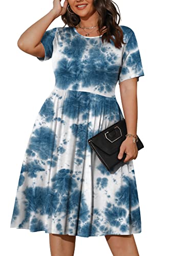 Image of POSESHE Womens Plus Size Summer Dress 2026 Casual Short Sleeve Empire Waist Loose Fit Swing T-Shirt Dress with Pockets
