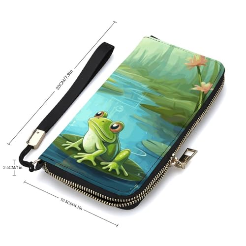 Frog in A Pond Ladies' Leather Wallet With Hand Strap Slim Vertical Purse Wallets Card Case Long Zip Around Long Wallet Credit Cards Holder Phone Clutch2
