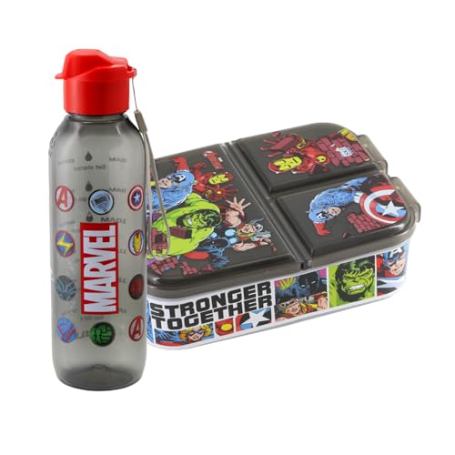 Image of SKi Homeware Trio 3 Compartment Bento Lunch /Snack Box + Sipper Bottle Combo |for Kids' School, Picnic, Sports | for Return Gifts or Party Favours- Avengers