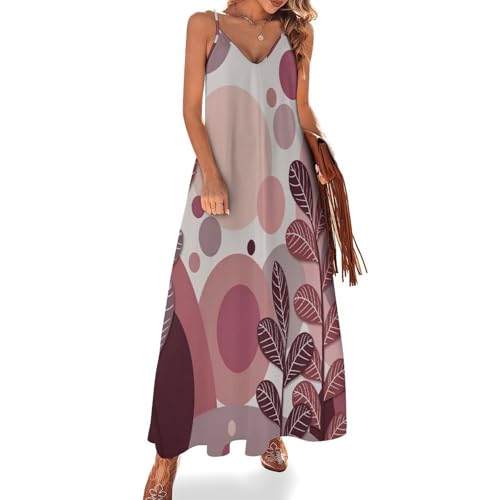 Robe plantes bohèmes chic à motif géométrique moderne longue fluide été rouge