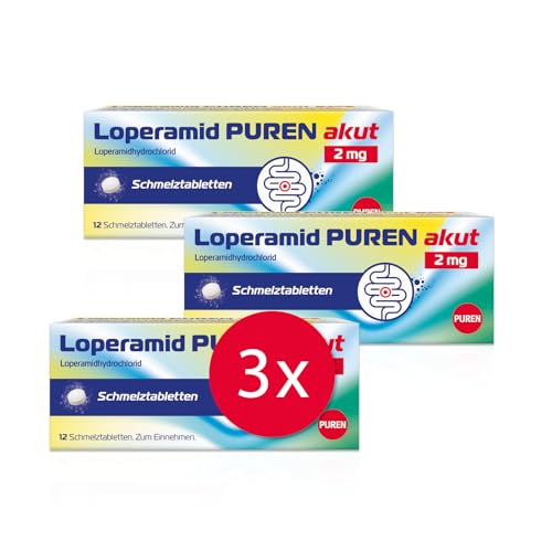 Loperamid PUREN akut 3x 12 Schmelztabletten - schnelle Hilfe bei akutem Durchfall, schnelle Wirkung, gut verträglich, praktisches Format, einfache Anwendung