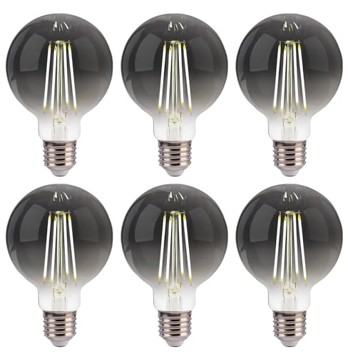 Image of FLSNT 6 Pack G25 LED Globe Edison Bulbs, 5000K Daylight Decorative Light Bulbs, CRI90+ Dimmable, 40W Equivalent, 300LM, E26 Base, Smoky Grey Glass, UL Listed