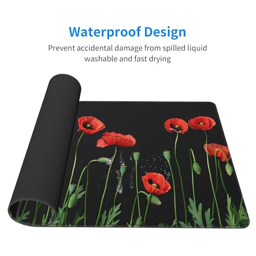 Image of Red Poppy Flowers Extended Gaming Mouse Pad, with Stitched Edges Large Mouse Pad Desk Protector, Rubber Base Mousepad Keyboard Mouses Mat for Work Game Office Home- 32 inch X 12 inch Inch