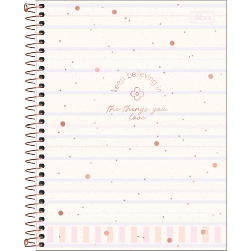 Tilibra - Caderno Espiral Capa Dura Colegial 1 Matéria Soho 80 Folhas - Fundo Bege Listras Lilas