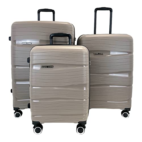 ESS COO - Set de 3 valises en qualité Polypropylène (PP) de Voyage Rigide à roulettes pivotante (Taupe)