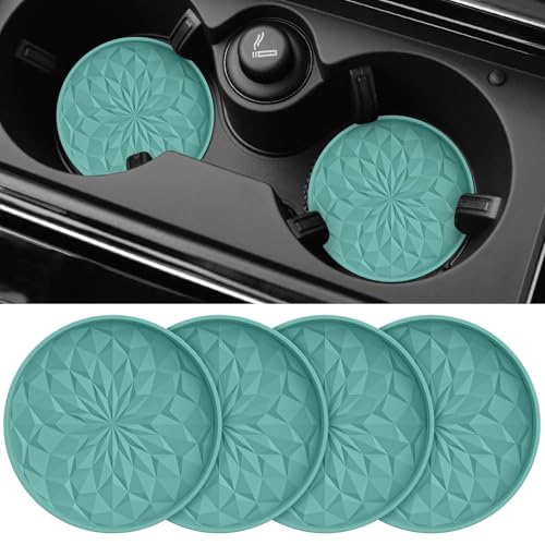 Image of ME.FAN Car Coasters for Cup Holders [4 Pack] - 2.75in Silicone Auto Mug Mats - Universal Non-Slip Recessed Car Interior Accessories Teal Blue