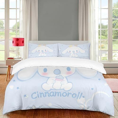 RIDD Cinnamoroll Comforter Set for Girls, Cartoon Dog Bedding Set Twin Size, Cute Puppy Pattern Comforter Set for Kids Teens Soft Breathable All Season Quilt 3pcs with 2 Pillowcases